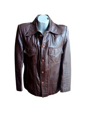 Vintage Mexican Cowboy Jacket Large 44 1970's Goya Genuine Leather Brown Western